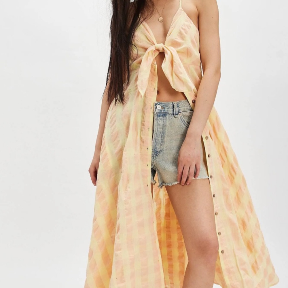 Free People Peach and Yellow Striped Maxi Dress